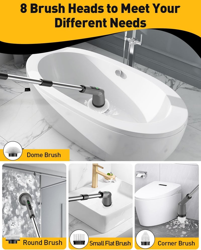 CTMAST Electric Spin Scrubber for Cleaning Bathroom, Shower Scrubber Cordless Cleaning Brush with IPX7 Waterproof & 2 Speed, 3 Brush Heads, Bathroom Cleaning Supplies for Shower Tub Tile Toilet Grey - Image 4